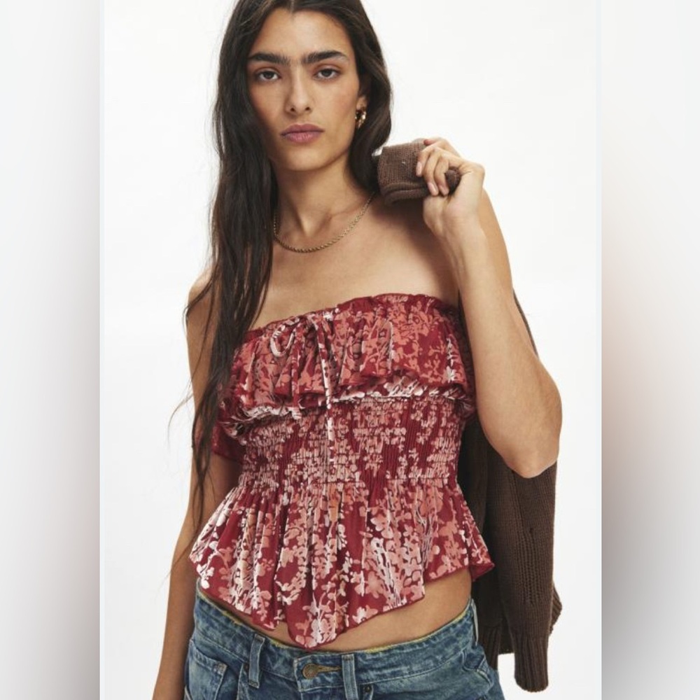 Urban Outfitters Velvet Ruffle Peplum Tube Top